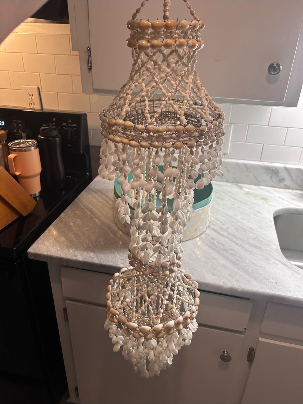 Bohemian Shell Beaded Hanging Chandelier - White and Natural